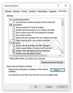 Reset Internet Explorer